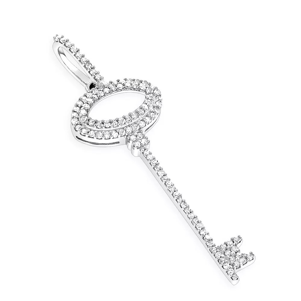 14K Solid Gold 0.25ct Diamond Key Pendant
